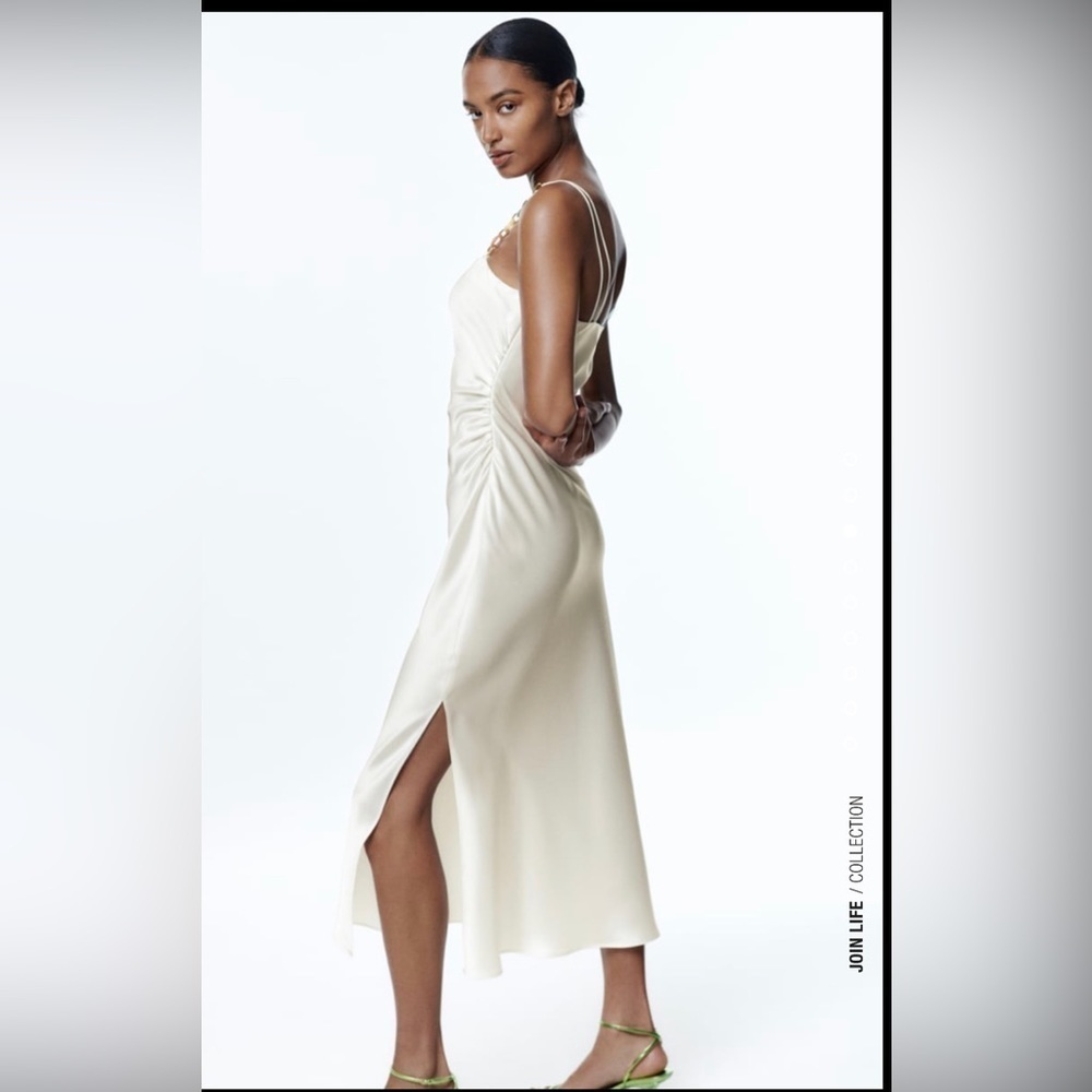 ZARA CHAIN STRAP SATIN EFFECT SLIP DRESS - Picture 3 of 9